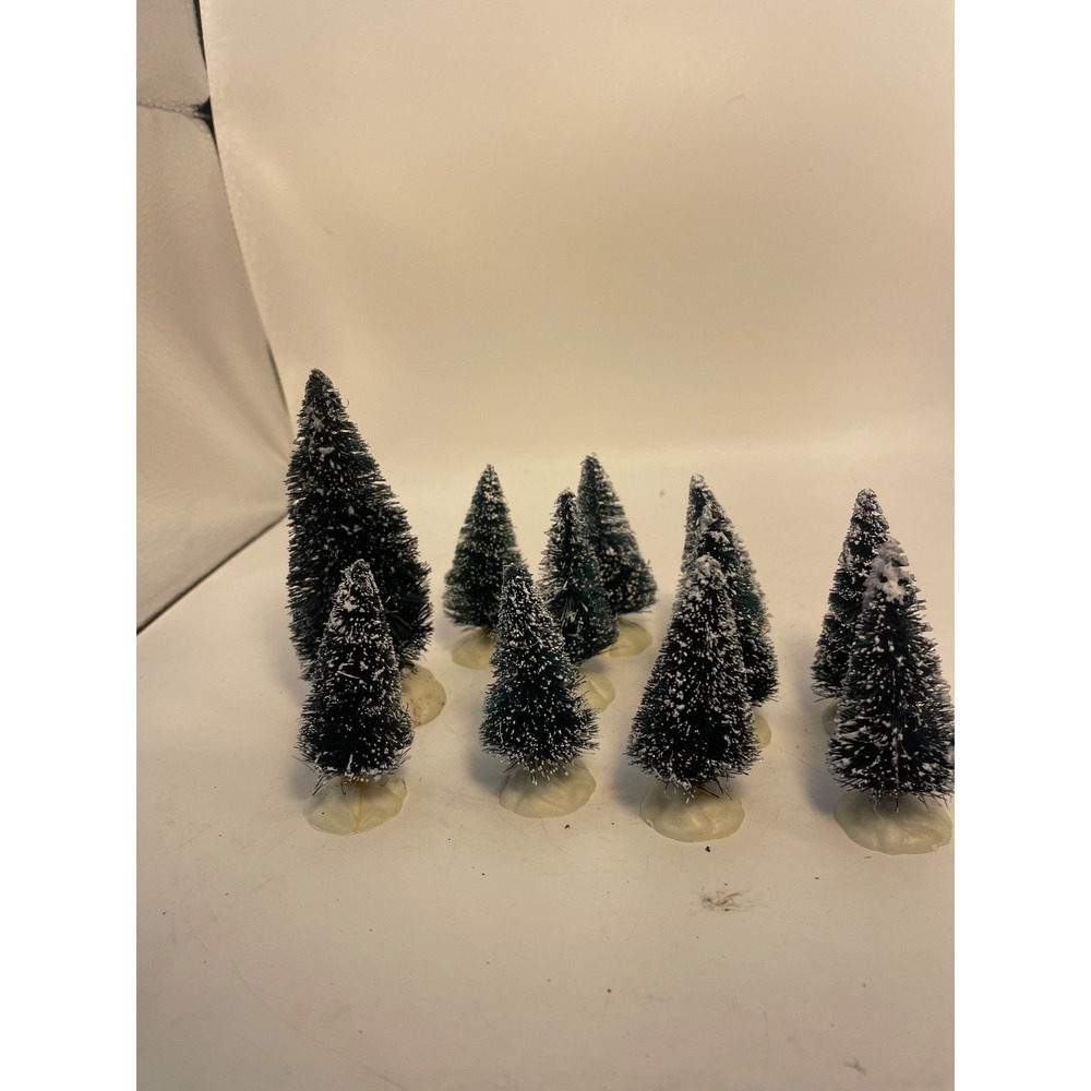 Lemax Miniature Bottle Brush Christmas Trees Set  11 Snow Flocked Village Decor